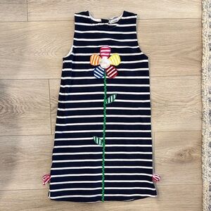 Florence Eiseman Navy and White Striped Knit Dress with Appliqué Flower